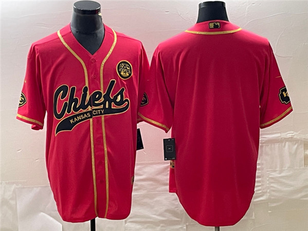 Men??s Kansas City Chiefs Blank Red Gold Cool Base Stitched Baseball Jersey